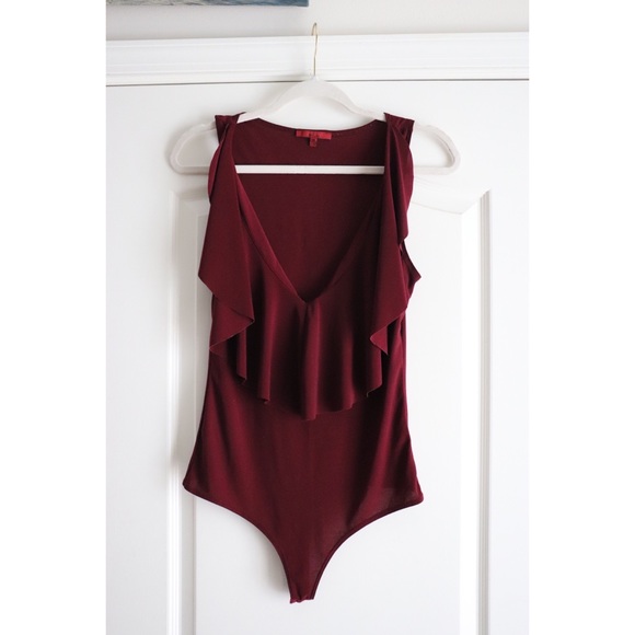 Buckle Tops - Burgundy Ruffle Bodysuit